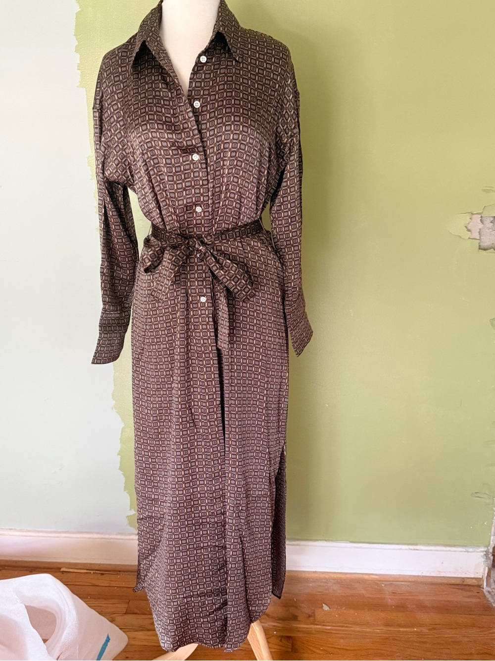 Banana Republic Brown Patterned Maxi Shirt Dress